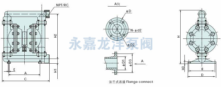 QBY鋁合金氣動隔膜泵安裝圖 QBY鋁合金氣動隔膜泵安裝尺寸圖